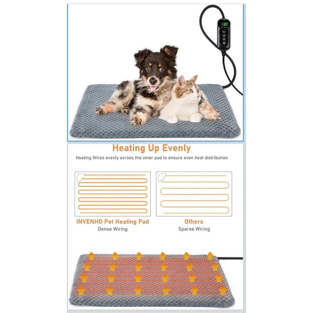 Pet Heating Pad Electric Temp Control 28x20 Removable Fleece Cover Gray New